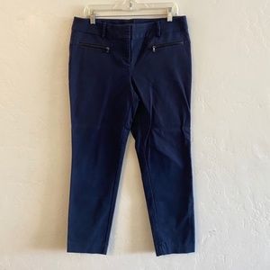 Ann Taylor Navy Blue Faux Leather Trim Ankle Pants Size 10